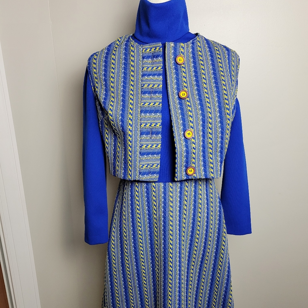 1960s Kay Unger Dress With Vest Blue 6